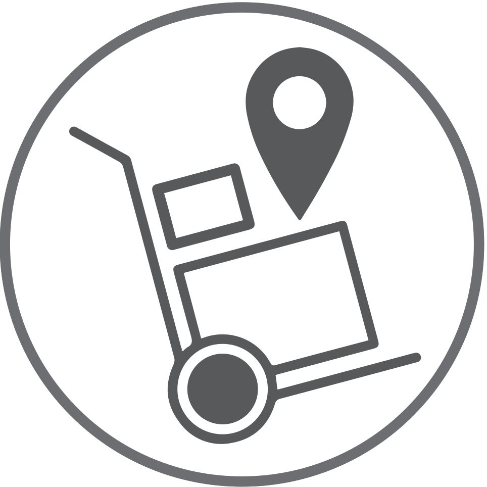 Dolly with boxes and a map pin icon