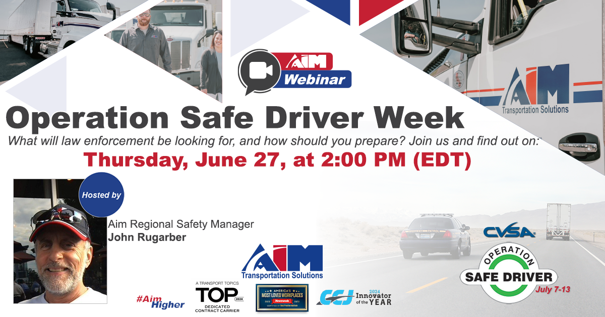 Promotional graphic announcing Operation Safe Driver Week Webinar